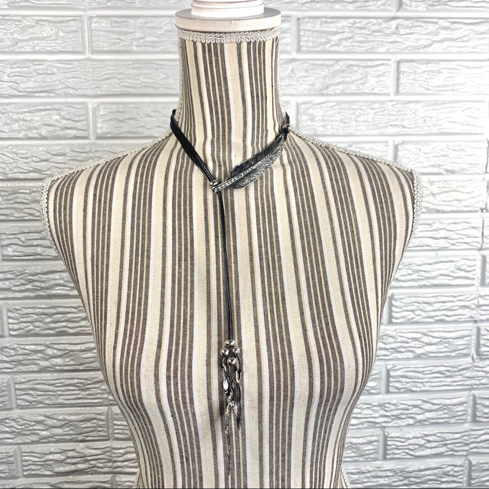 Rhinestone Feather Statement Lasso Necklace - Picture 2 of 6